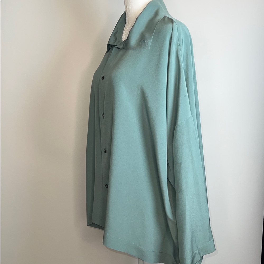 🩵NWOT ESKANDAR WOMENS 100% SILK OVERSIZED BUTTON BLOUSE IN TEAL/ BLUE SIZE 1 - Picture 7 of 11